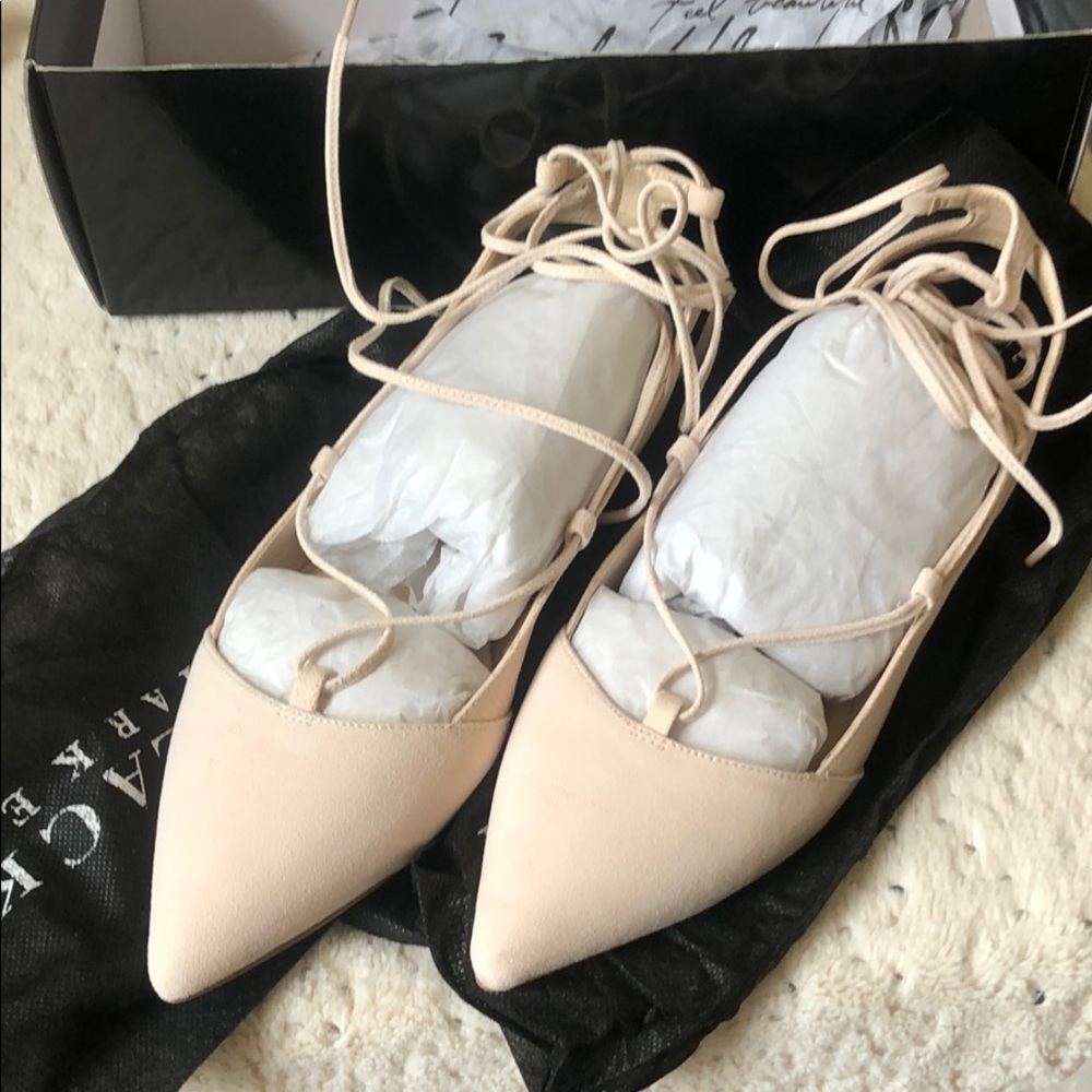 WHITE BLACK “TRUVY COSMETIC” LACE UP SLIPPERS